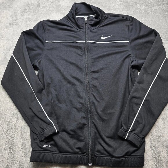 Nike Dri Fit Track Jacket Mens M Black Full Zip Long Sleeve Warm Up Activewear - Picture 1 of 11